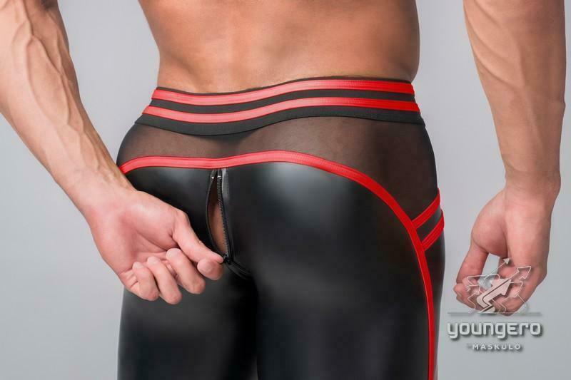 MASKULO Leggings Stretchable Leather-Look Legging & Back Zipped Red LG112-10  27 —