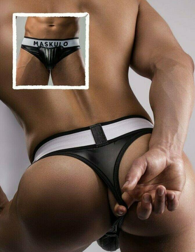 MASKULO Thong Armored Detachable Codpiece Black Thongs TN10-90 3 - SexyMenUnderwear.com