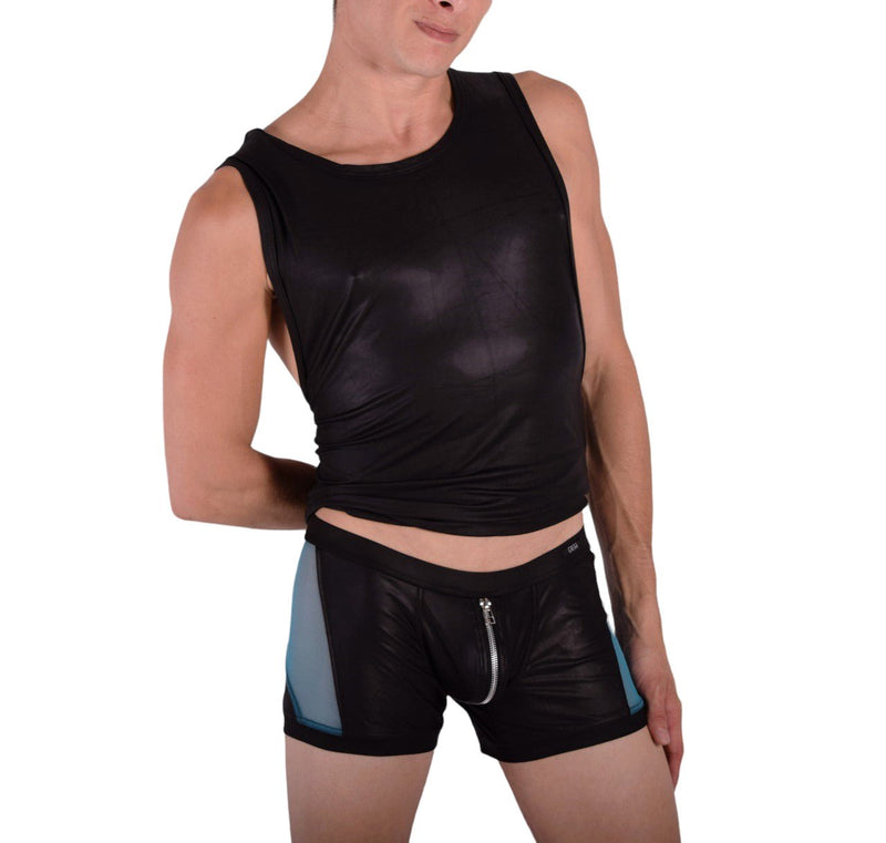 Medium Gregg Homme Reckless Zipper Tank Top and Boxer Black & Blue 140702 GT2 - SexyMenUnderwear.com