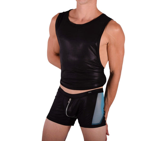 Medium Gregg Homme Reckless Zipper Tank Top and Boxer Black & Blue 140702 GT2 - SexyMenUnderwear.com