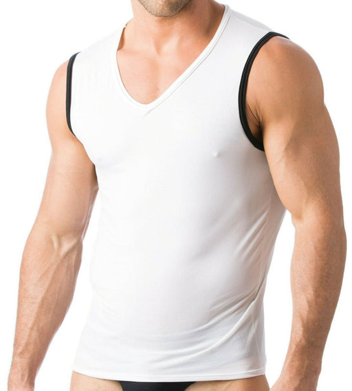 MEDIUM Gregg Homme Tanktop Mesh Shirt V-Neck Classic Tank White 102822 GT2 - SexyMenUnderwear.com