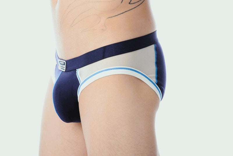 Medium Private Structure Construction Brief White-Blue 32A - SexyMenUnderwear.com