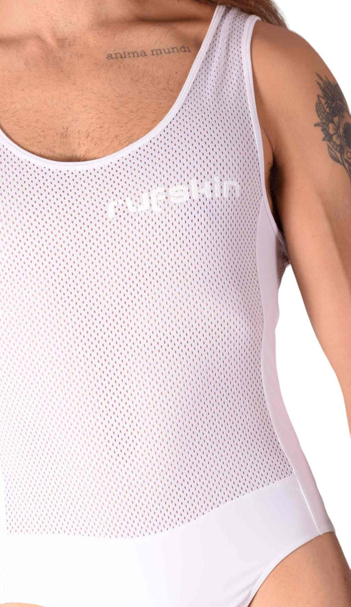 Medium RUFSKIN Briefs-Bodysuit Perforated Sweat-Wicking Singlet White 83 - SexyMenUnderwear.com