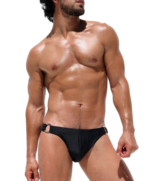 MEDIUM RUFSKIN Swimwear 'DICK' Collection D-Ring Swim-Briefs Stretch Nylon Black 49 - SexyMenUnderwear.com