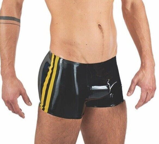 Mister B Latex Boxer Rubber Trunks 0,4mm Thick Black & Yellow 1