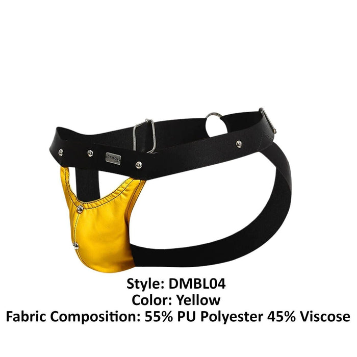 MOB DNGEON Jock Peek-a-Boo Steel Faux-Leather Jockstrap Yellow O/S DMBL04 4