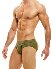 Modus Vivendi Bottomless Briefs Leather Legacy Open Back Brief Khaki 11113 56 - SexyMenUnderwear.com