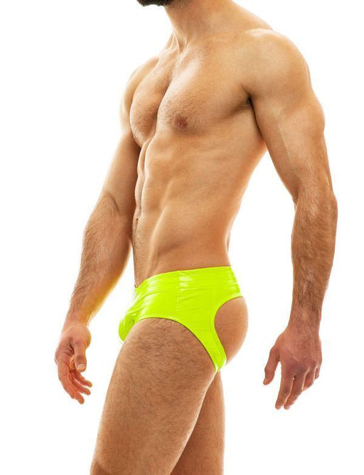 MODUS VIVENDI Bottomless Viral Vinyl Jockstrap Combo Neon Yellow 08014 - SexyMenUnderwear.com