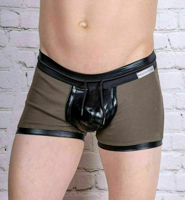 Modus Vivendi Boxer Military Leather Look Quality Ribbed cotton Khaki 08521 24 - SexyMenUnderwear.com