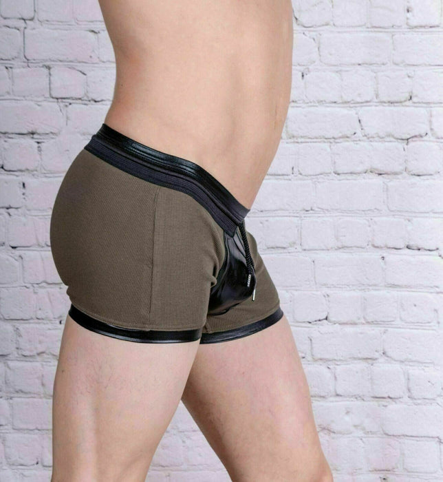 Modus Vivendi Boxer Military Leather Look Quality Ribbed cotton Khaki 08521 24 - SexyMenUnderwear.com