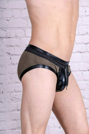 Modus Vivendi Brief Military Leather-Look Briefs Army Khaki 08511 24 - SexyMenUnderwear.com
