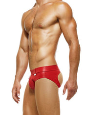 Modus Vivendi Briefs Bottomless Leather Legacy Open Back Brief Red 11113 56 - SexyMenUnderwear.com