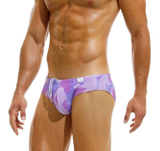 Modus Vivendi Classic Swimwear Candy Unique Camo Print Purple Swim-Briefs DS2214 - SexyMenUnderwear.com