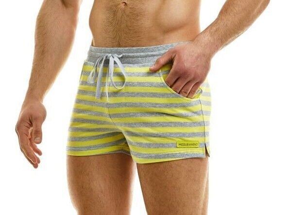 Modus Vivendi Exclusive Short Slim Fit Drawstrings Yellow Striped Shorts 23221 - SexyMenUnderwear.com