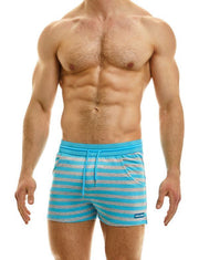 Modus Vivendi Exclusive Shorts Slim Fit Drawstrings Aqua Striped Short 23221 - SexyMenUnderwear.com