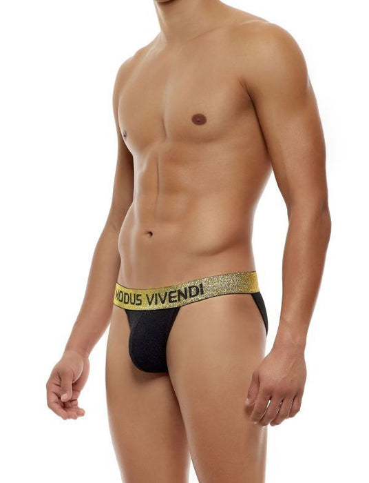 Modus Vivendi Exclusive Tanga Brief Gold Lurex Yarns Waisband Black 24213 - SexyMenUnderwear.com