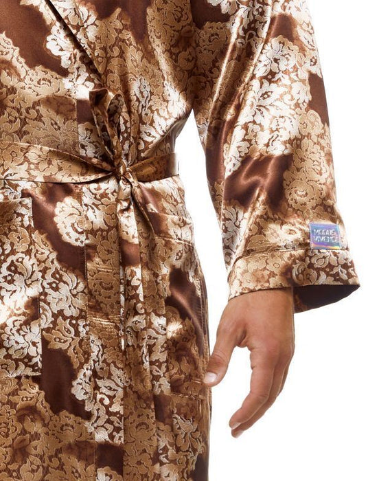 Modus Vivendi Floral Lace Robe Abstract Satin-Look Luxerious Loungewear AA2251 - SexyMenUnderwear.com