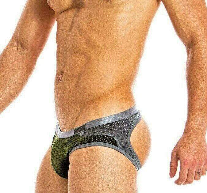 Modus Vivendi Jock Line BottomLess Velvet Jockstrap Khaki 17811 4 - SexyMenUnderwear.com