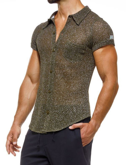 Modus Vivendi Knight Shirt Tight Fit Knitted Cotton Lurex Yarns Khaki 05241 M4