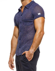 Modus Vivendi Knight Shirt Tight Fit Knitted Cotton Metallic Yarns Blue 05241 64 - SexyMenUnderwear.com
