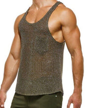 Modus Vivendi Knight Tanktop Tight Fit Tank Metallic Yarns Khaki 05231 42 - SexyMenUnderwear.com