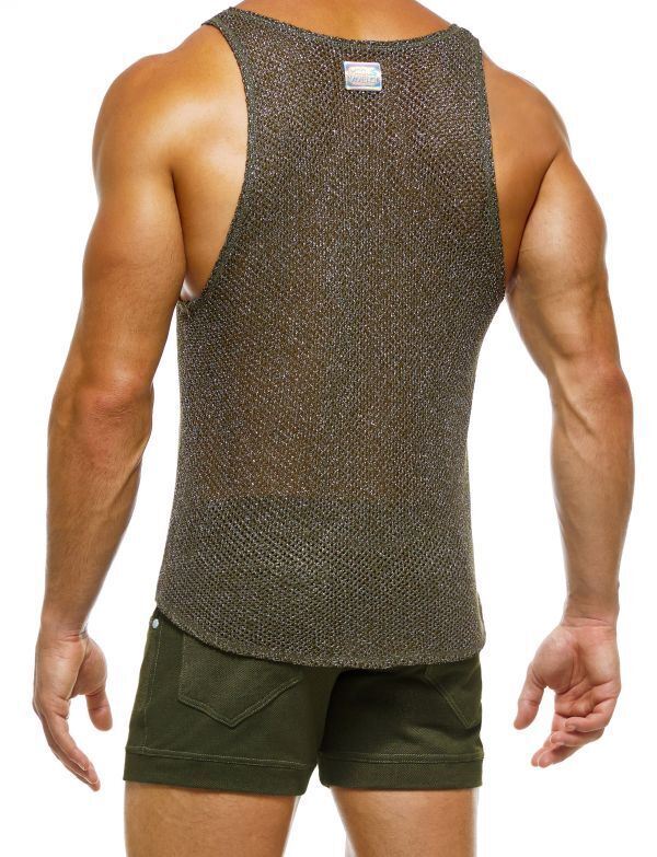 Modus Vivendi Knight Tanktop Tight Fit Tank Metallic Yarns Khaki 05231 42 - SexyMenUnderwear.com