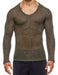 Modus Vivendi Knight V-Neck T Shirt Longsleeves Shiny Lurex Khaki 05251 64 - SexyMenUnderwear.com