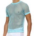 Modus Vivendi Mesh T-Shirt C-Through Muscle Fit Light Blue Shirt 08033 - SexyMenUnderwear.com