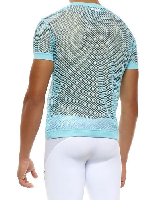 Modus Vivendi Mesh T-Shirt C-Through Muscle Fit Light Blue Shirt 08033 - SexyMenUnderwear.com