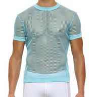 Modus Vivendi Mesh T-Shirt C-Through Muscle Fit Light Blue Shirt 08033 - SexyMenUnderwear.com