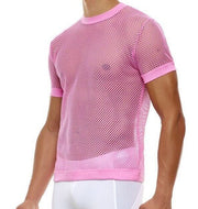 Modus Vivendi Mesh T-Shirt C-Through Muscle Fit Neon Pink Shirt 08033 - SexyMenUnderwear.com