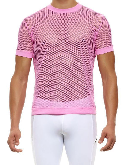 Modus Vivendi Mesh T-Shirt C-Through Muscle Fit Neon Pink Shirt 08033 - SexyMenUnderwear.com