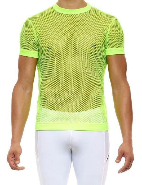 Modus Vivendi Mesh T-Shirt C-Through Muscle Fit Neon Yellow Shirt 08033 - SexyMenUnderwear.com