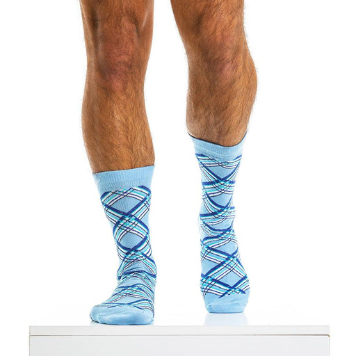 Modus Vivendi Mid Cut Sock Check Line Cotton Socks Light Blue XS2014