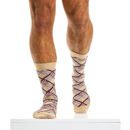 Modus Vivendi Mid Cut Sock Check Line Cotton Socks Sand XS2014 62 - SexyMenUnderwear.com