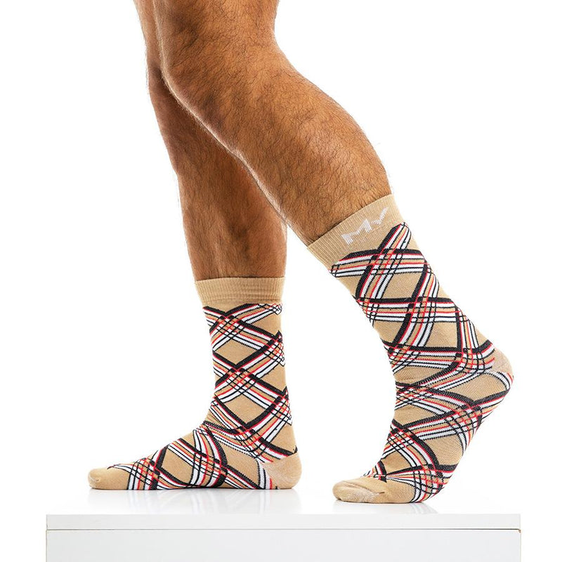 Modus Vivendi Mid Cut Sock Check Line Cotton Socks Sand XS2014 62 - SexyMenUnderwear.com