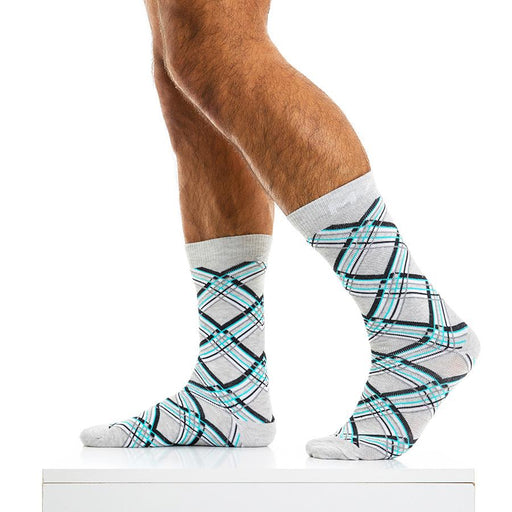 Modus Vivendi Mid Cut Socks Check Line Cotton Sock Grey XS2014 62 - SexyMenUnderwear.com