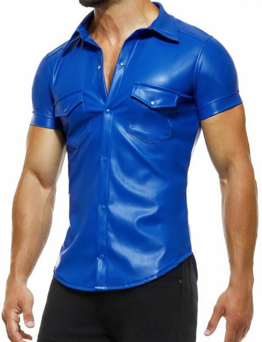 Modus Vivendi Muscle T-Shirt Faux Leather Legacy Line Filam Pelle Blue 11141 56 - SexyMenUnderwear.com