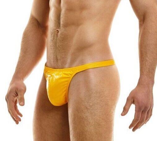 Modus Vivendi Pleasure Thong Roomy Pouch Mat Rubber Yellow Thongs 22222 - SexyMenUnderwear.com