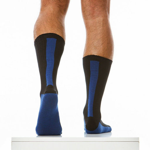 Modus Vivendi Sock Back Stripe Fetish Socks Black & Blue XS1915 73 - SexyMenUnderwear.com