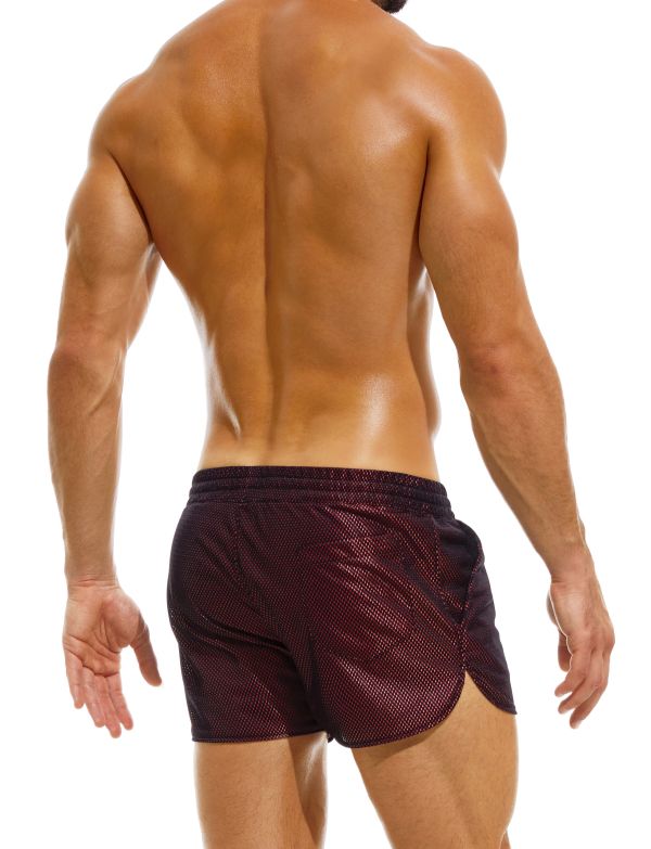 Modus Vivendi Swimwear Dark Jogging Cut Woven Swim-Shorts Mesh Red GS2231 - SexyMenUnderwear.com