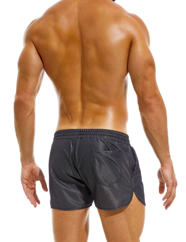 Modus Vivendi Swimwear Dark Jogging Cut Woven Swim-Shorts Mesh Silver GS2231 - SexyMenUnderwear.com