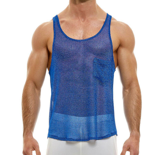 Modus Vivendi Tank Mesh Knitted Luxury Yarns Armor Tank Top Blue 01031 54 - SexyMenUnderwear.com