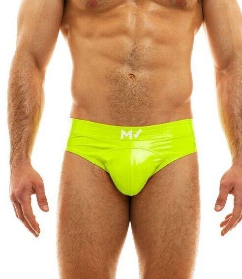 MODUS VIVENDI Vinyl Briefs Covered Waistband Neon Yellow 08015 - SexyMenUnderwear.com