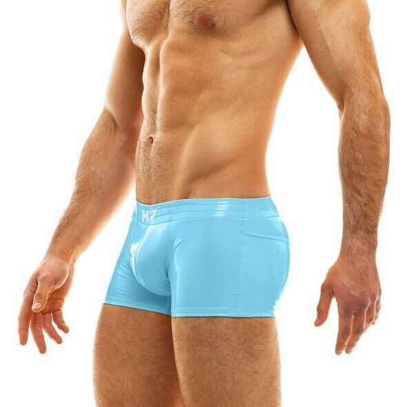 MODUS VIVENDI Viral Vinyl Boxer Fashion Glossy & Shiny Light Blue 08021 - SexyMenUnderwear.com