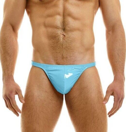 MODUS VIVENDI Viral Vinyl Thongs With Roomy Pouch Shiny Light Blue 08016 - SexyMenUnderwear.com