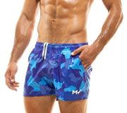 Modus Vivendi Woven Swim Shorts Full-Lining Chino Pockets Camo Blue GS2132 77 - SexyMenUnderwear.com