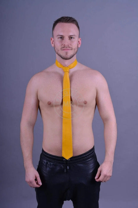 MR. RIEGILLIO 100% Leather Tie Classy Clean Yellow Tie 56'' - SexyMenUnderwear.com