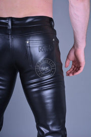 MR. RIEGILLIO 5-Pockets Leather Pants Tapered Fit Vegan Faux Leather All Black 6 - SexyMenUnderwear.com