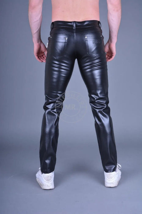 MR. RIEGILLIO 5-Pockets Leather Pants Tapered Fit Vegan Faux Leather All Black 6 - SexyMenUnderwear.com